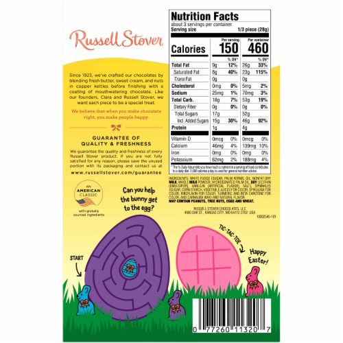 RUSSELL STOVER Easter Bunny Solid White Fudge Confetti Cake Candy Rabbit Perspective: bottom
