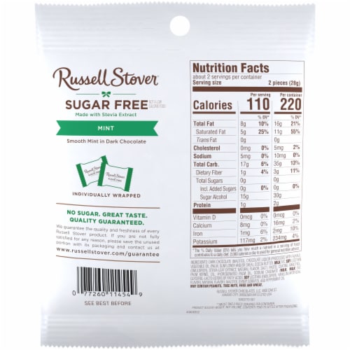RUSSELL STOVER Sugar Free Dark Chocolate Mint Patties Candy, 2 oz bag Perspective: bottom