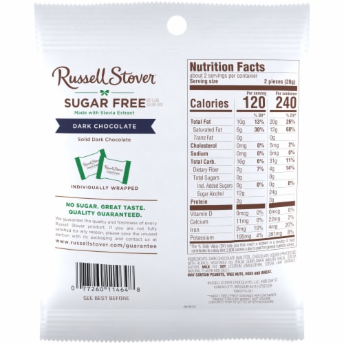 RUSSELL STOVER Sugar Free Dark Chocolate Medallions Candy, 2 oz bag Perspective: bottom