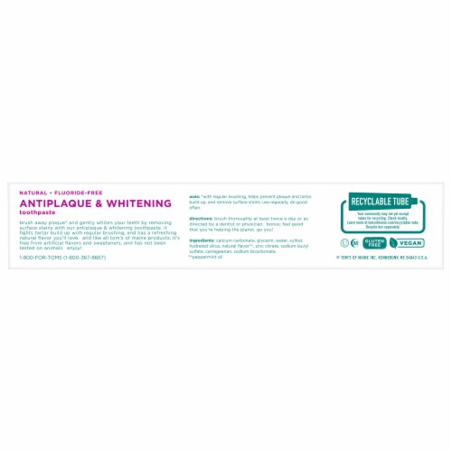 Tom's of Maine Fluoride-Free Antiplaque & Whitening Natural Toothpaste Peppermint Perspective: bottom