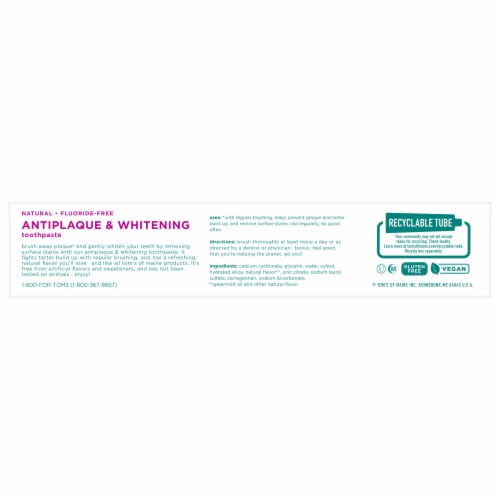 Tom's of Maine Fluoride-Free Antiplaque & Whitening Natural Spearmint Toothpaste Perspective: bottom