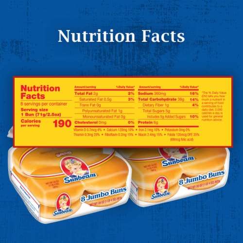 Sunbeam Jumbo Hamburger Buns, Enriched White Bread Burger Buns, 8 Count Perspective: bottom