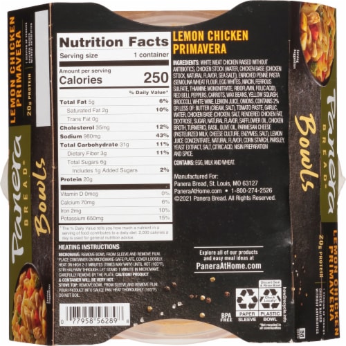 Panera Bread Ready-to-Heat Lemon Chicken Primavera Pasta Meal Perspective: bottom