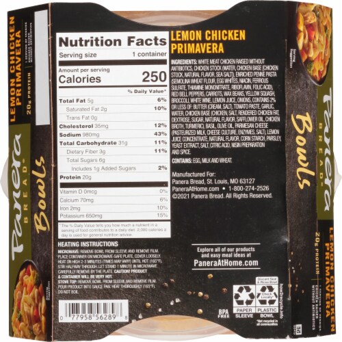 Panera Bread Ready-to-Heat Lemon Chicken Primavera Pasta Meal Perspective: bottom