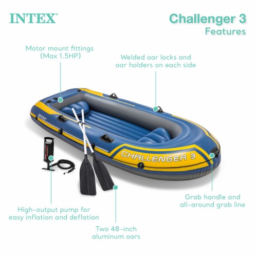 Intex 68370EP Challenger 3 Inflatable Raft Boat Set With Pump And Oars, Blue Perspective: bottom