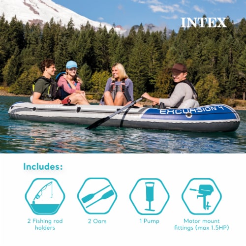 Intex Excursion 4 Person Inflatable Rafting and Fishing Boat Set