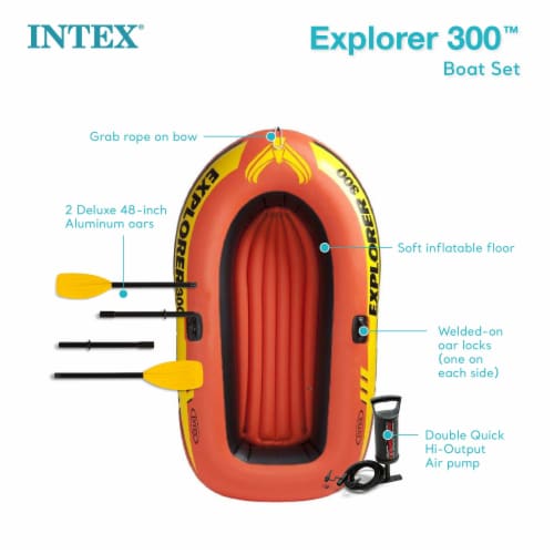 Intex Explorer 300 Compact Inflatable Fishing 3 Person Raft Boat w/ Pump & Oars Perspective: bottom