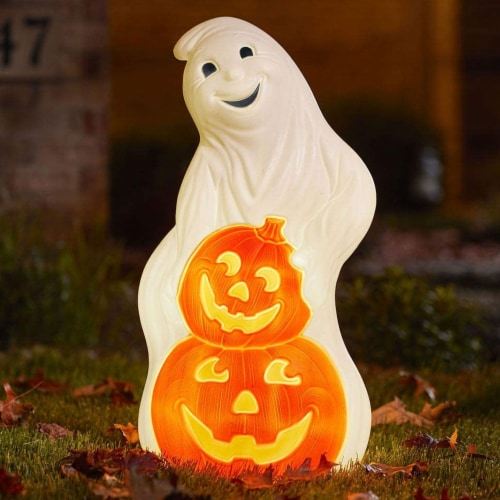 Union Products 56480 Light Up Ghost and Pumpkin Halloween Outdoor Decoration Perspective: bottom