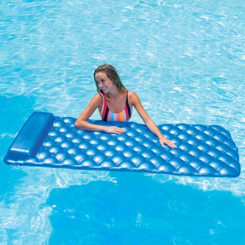 Big Joe Aquaria Roll-Up 1-Person Swimming Pool Checked Luxury Lounge Float, Blue Perspective: bottom
