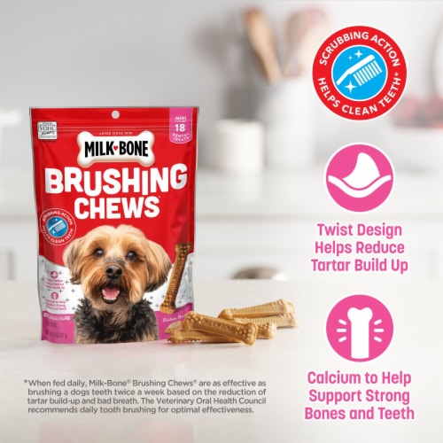 Milk-Bone Brushing Chews Daily Dental Dog Treats, Mini, 7.1 Ounces, 18 Bones Per Bag Perspective: bottom