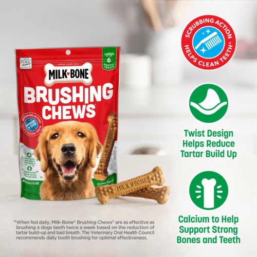 Milk-Bone Brushing Chews Daily Dental Dog Treats, Large, 8.1 Ounces, 6 Bones Per Bag Perspective: bottom