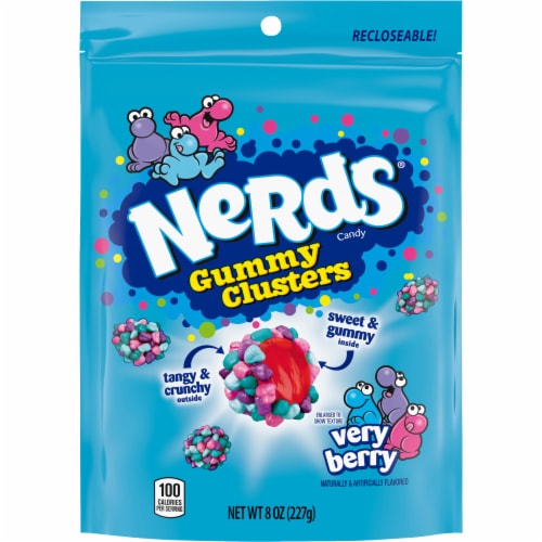 NERDS Gummy Clusters Very Berry Crunchy and Gummy Candy Bag Perspective: bottom