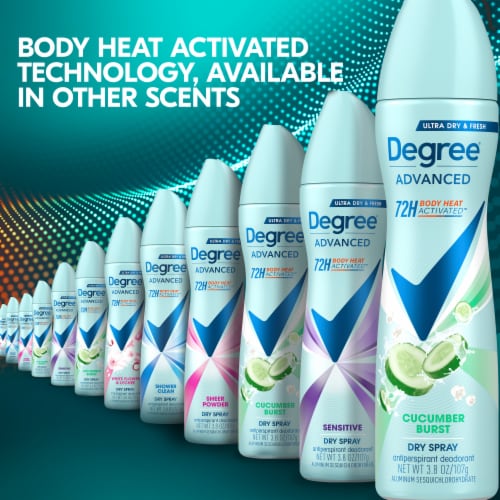 Degree Antiperspirant Deodorant Cucumber Burst Spray For Women With Body Heat Activated Technology Perspective: bottom