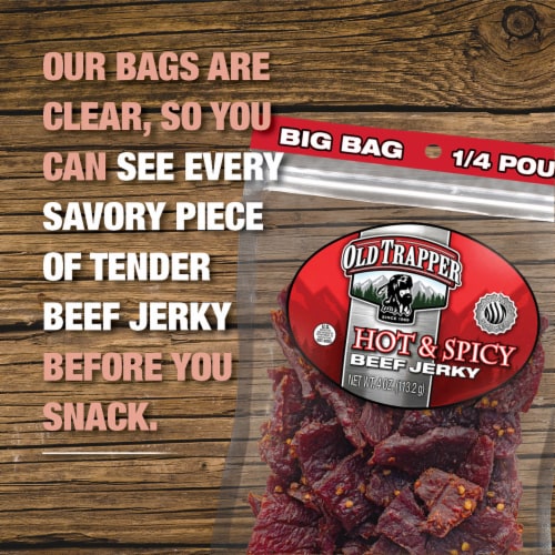 Old Trapper Hot & Spicy Beef Jerky Perspective: bottom