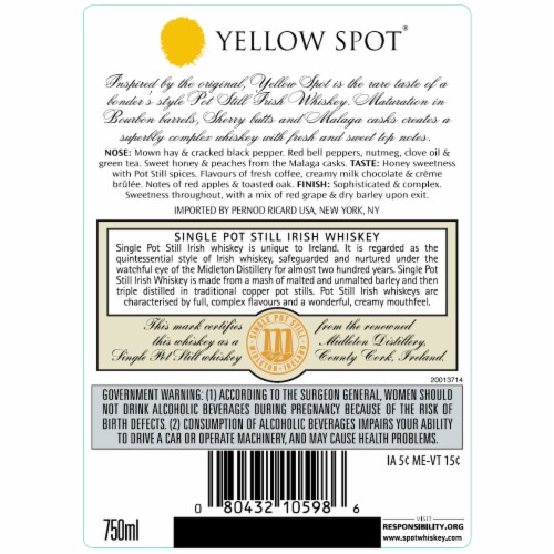 Yellow Spot Aged 12 Years Single Pot Still Irish Whiskey Perspective: bottom