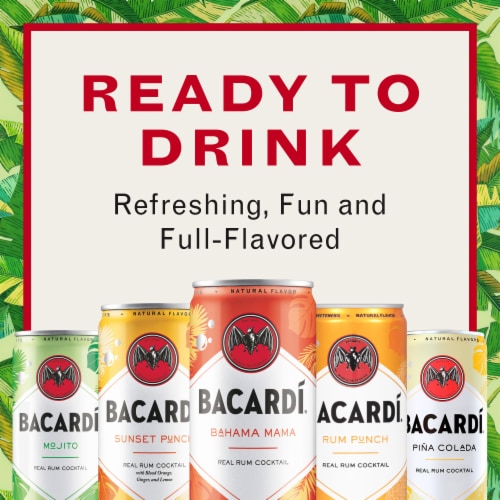 Bacardi Ready to Drink Variety Pack Cocktails Pina Colada, Bahama Mama, Rum Punch Perspective: bottom