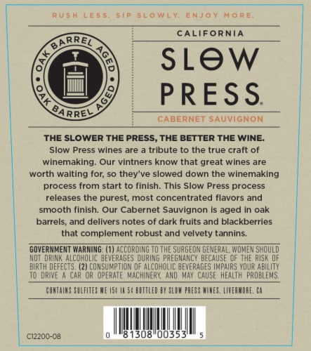 Slow Press Cabernet Sauvignon Red Wine Perspective: bottom