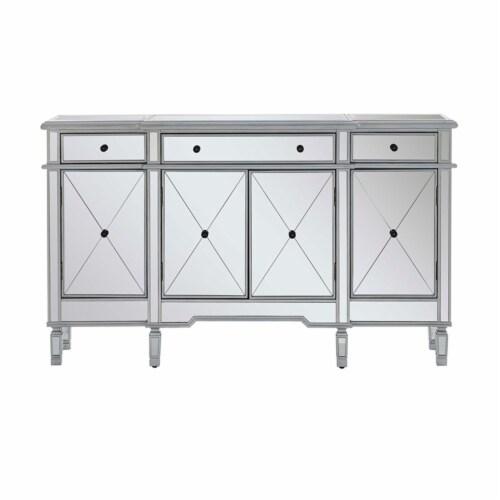 Linon Tally Mirrored Wood Console in Silver Perspective: bottom