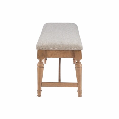 Linon Hayes Wood Upholstered Padded Bench in Natural Brown Perspective: bottom