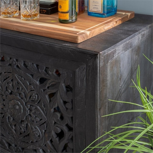 Linon Micah Two Door Wood Cabinet in Black Perspective: bottom