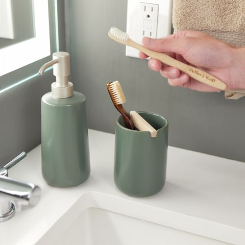 InterDesign Eco Vanity Ceramic Pump Soap Dispenser Tall Moss Perspective: bottom