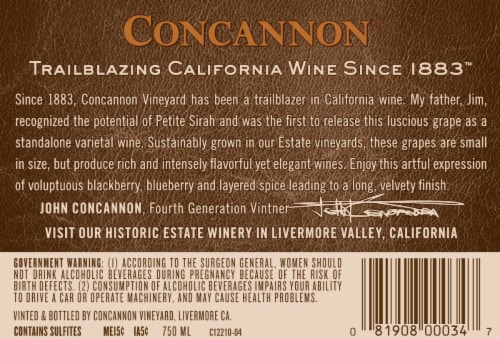 Concannon Founders Petite Sirah Red Wine Perspective: bottom