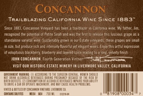 Concannon Founders Petite Sirah Red Wine Perspective: bottom