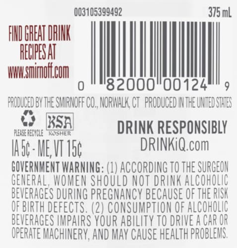 Smirnoff Cranberry (Vodka Infused With Natural Flavors) Perspective: bottom