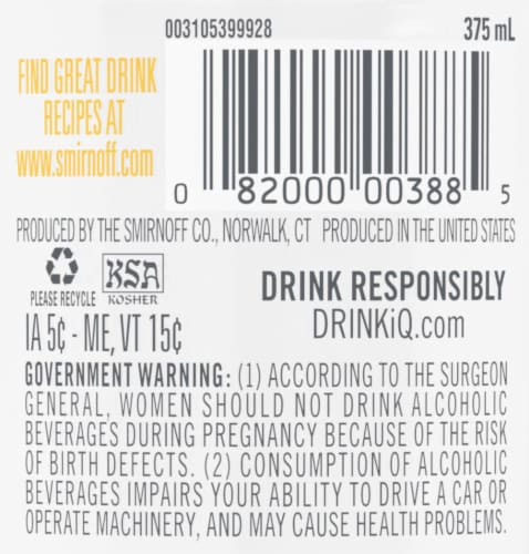 Smirnoff Orange (Vodka Infused With Natural Flavors) Perspective: bottom