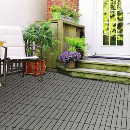 AURA 12 Inch x 12 Inch Premium Polymer Outdoor Patio Deck Tile, Gray