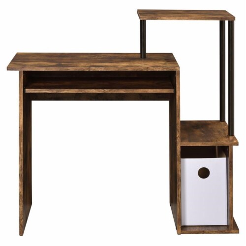 ACME Lyphre Wooden Top Computer Desk in Weathered Oak and Black Perspective: bottom