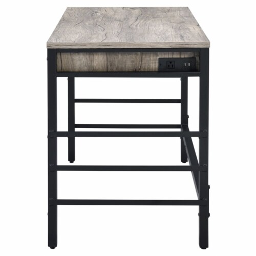ACME Disho Wooden Writing Desk with USB Port in Light Weathered Oak and Black Perspective: bottom