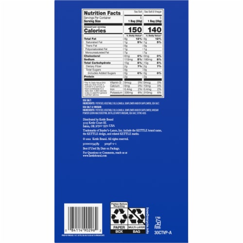 Kettle Brand® Sea Salt and Salt & Vinegar Kettle Potato Chips Variety Pack Perspective: bottom