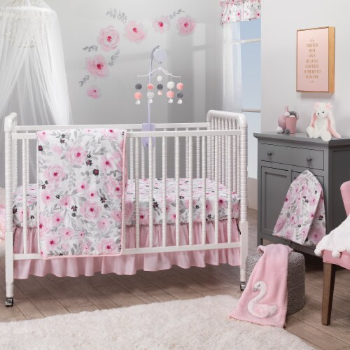 Bedtime Originals Blossom Pink/Gray Watercolor Floral Window Valance Perspective: bottom