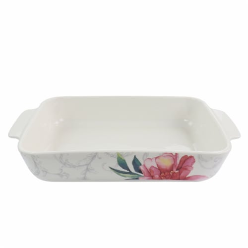 Martha Stewart White Floral Ceramic Baker Set Perspective: bottom