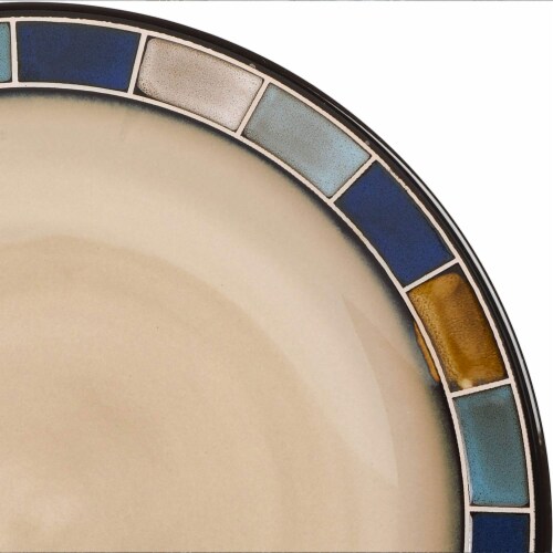 Gibson Elite Casa Azul 16 Piece Plates, Bowls, & Mugs Dinnerware Set, Cream/Blue Perspective: bottom