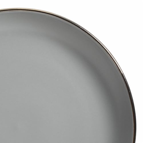 Gibson Home Rockaway Round Stoneware Dinnerware, Service for 4, Grey w/ Gold Rim Perspective: bottom