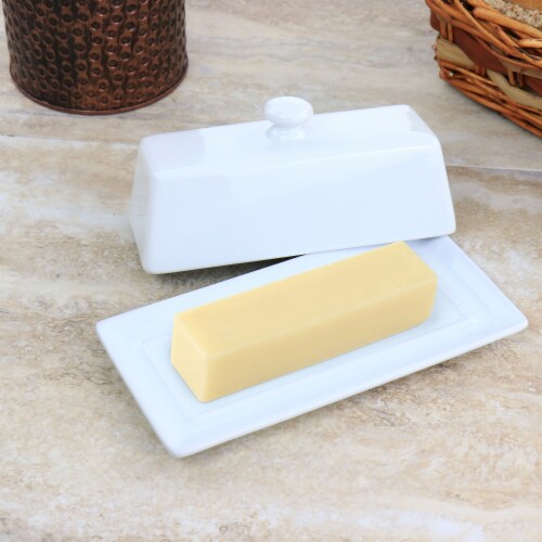 Martha Stewart Ceramic Butter Dish with Lid - White Perspective: bottom