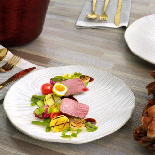 Martha Stewart Wood Pattern White Stoneware Dinner Plate Set Perspective: bottom