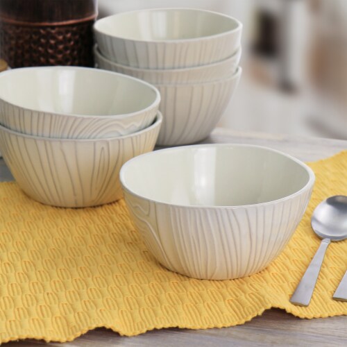 Martha Stewart Wood Patterned Cereal Bowl Set - Off-White Perspective: bottom