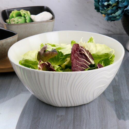 Martha Stewart Wood Pattern Stoneware Serving Bowl - White Perspective: bottom