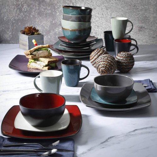 Reactive Glaze Stoneware Dinnerware (Set of 16)