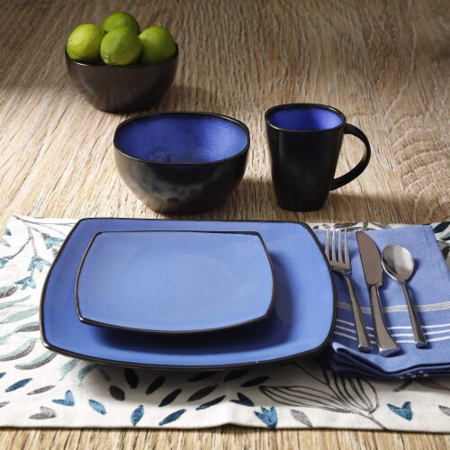 Gibson Elite Soho Lounge 16 Piece Plates, Bowls, & Mugs Dinnerware Set, Blue Perspective: bottom