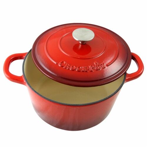 Crock Pot Artisan 5 Quart Round Enameled Cast Iron Dutch Oven in Scarlet Red Perspective: bottom