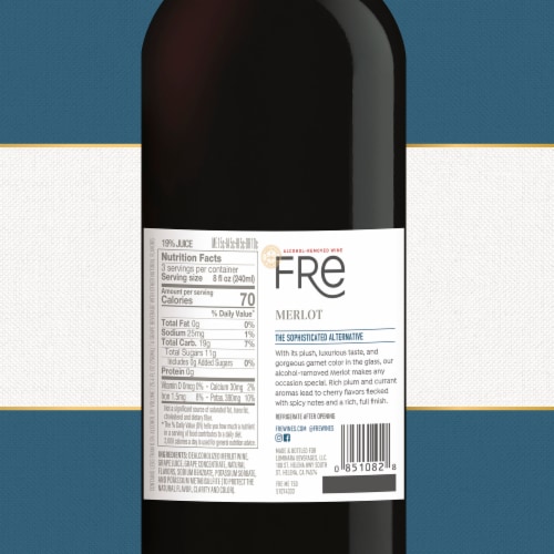 Fre Alcohol-Removed Merlot Red Low Calorie Non Alcoholic Wine Perspective: bottom