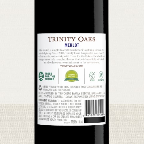 Trinity Oaks Merlot California Red Wine 750 ml Perspective: bottom
