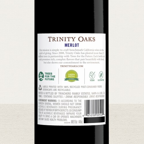 Trinity Oaks Merlot California Red Wine 750 ml Perspective: bottom