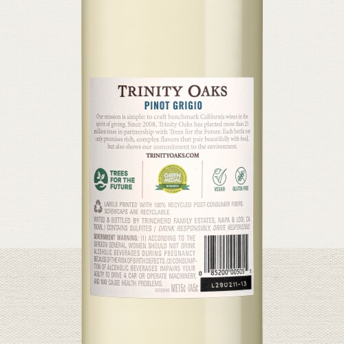 Trinity Oaks Pinot Grigio California White Wine 750 ml Perspective: bottom