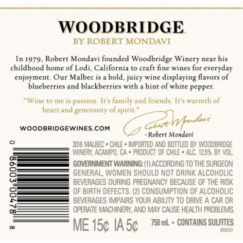 Woodbridge® by Robert Mondavi Malbec Red Wine Perspective: bottom