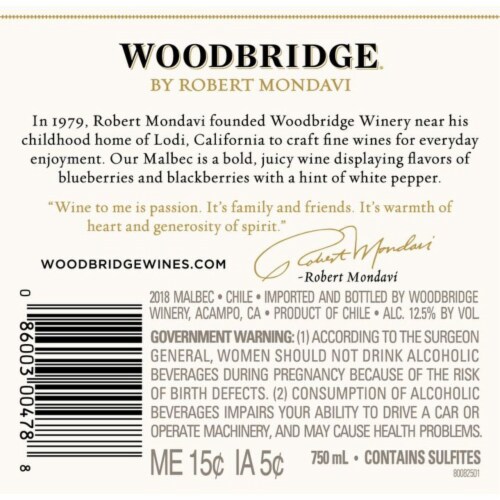 Woodbridge® by Robert Mondavi Malbec Red Wine Perspective: bottom